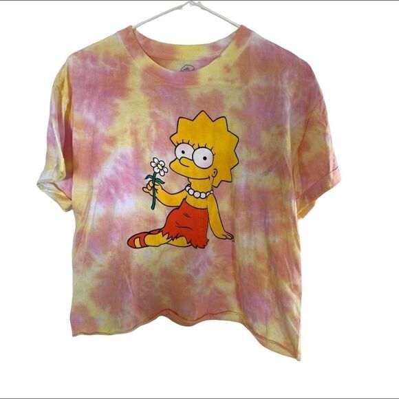 The Simpsons Women's Coral Tie Dye Graphic Tee Shirt Crew Neck Size X-Large - Picture 1 of 7